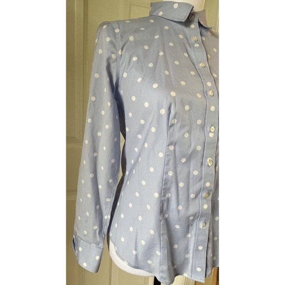 Talbots Button Down Shirt Wrinkle Free Polka Dots Womens Petite 4 Light Blue - Picture 3 of 8
